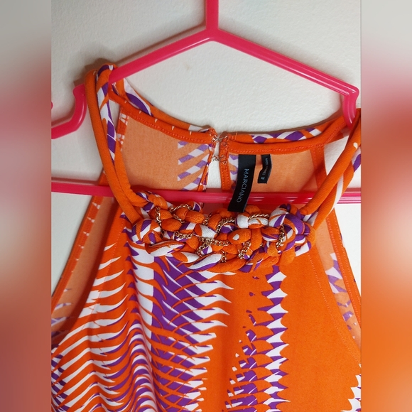 Marciano Bright Orange Dress With Braided Neck Detail - Picture 2 of 8